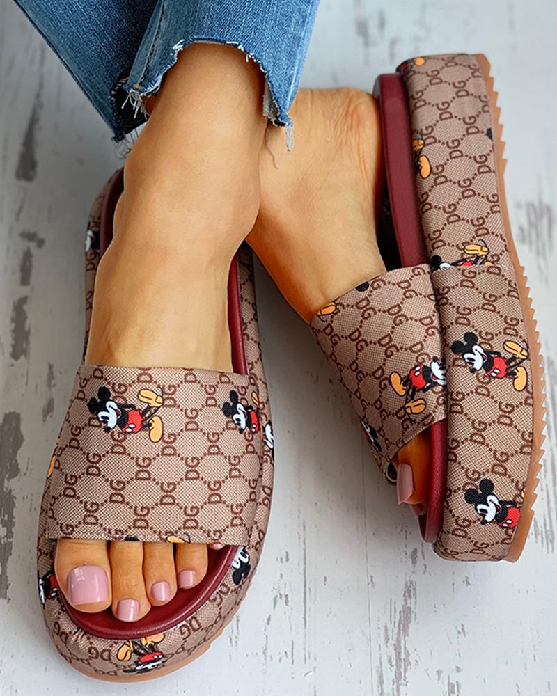 Cartoon Letter Pattern Peep Toe Flatform Sandals - Image 2