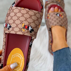 Cartoon Letter Pattern Peep Toe Flatform Sandals