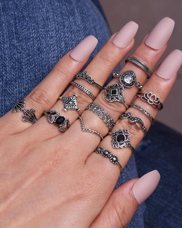 15PCS Crown Floral Pattern Rings Set - Image 3