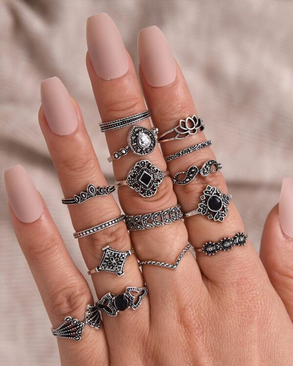 15PCS Crown Floral Pattern Rings Set - Image 4