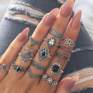 15PCS Crown Floral Pattern Rings Set