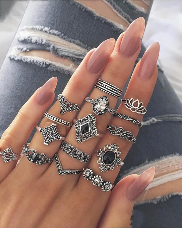 15PCS Crown Floral Pattern Rings Set