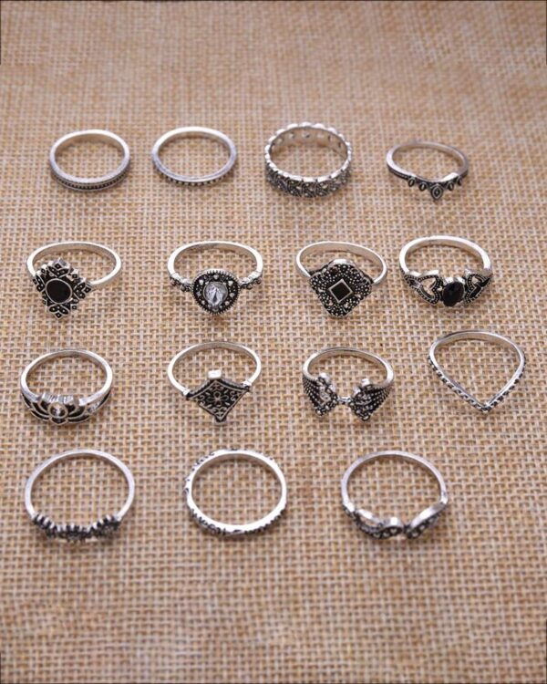 15PCS Crown Floral Pattern Rings Set - Image 2