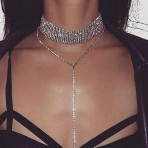 Wide Rhinestone Pendant Choker Necklace
