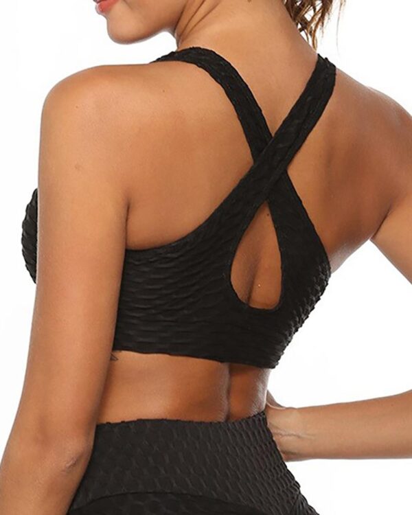 Textured Tank Top Push Up Gym Sports Bra Breathable Elastic Bralette Workout Underwear - Image 3