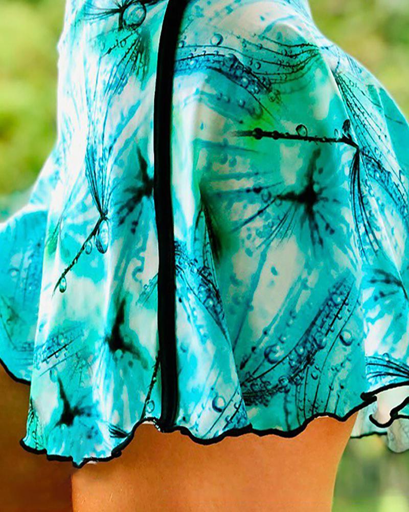 High Waist Tie Dye Tennis Gym Frill Hem Skirt Shorts - Image 3