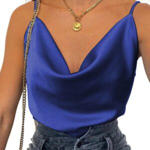 Cowl Neck Spaghetti Strap Satin Top